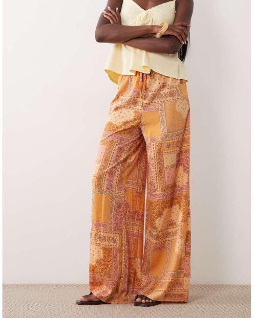 Wednesday's Girl Brown Wednesdays Girl Tie Detail Wide Leg Trouser