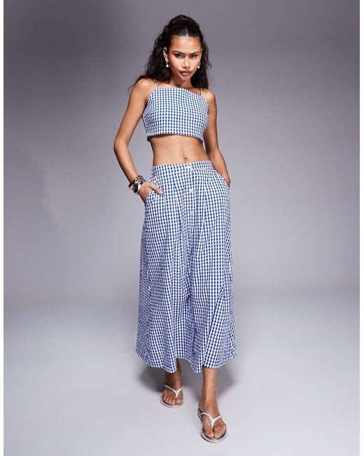 River Island Blue Midaxi Gingham Skirt Co-ord