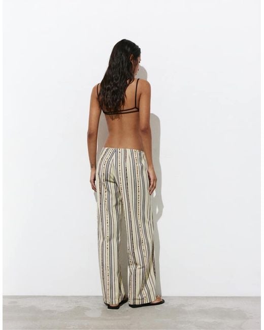Pull&Bear White Wide-leg Sequin Stripe Trousers