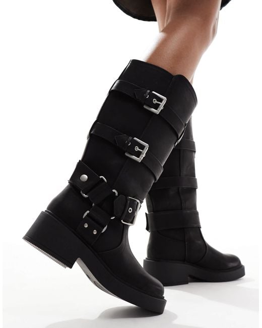 ASOS Black Captain Multi-buckle Biker Knee Boots