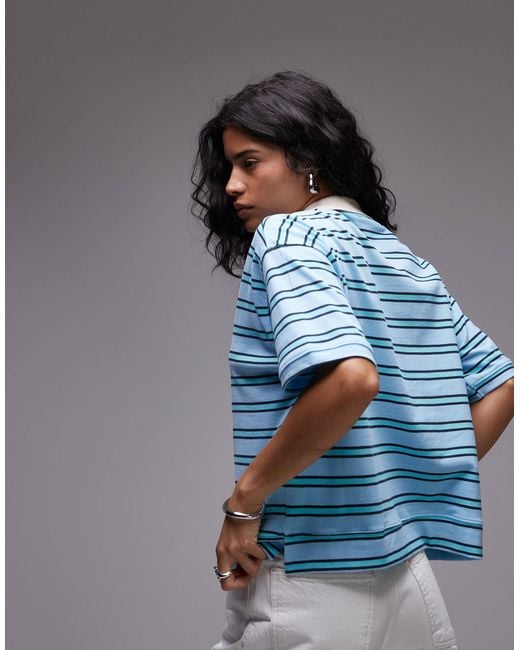 TOPSHOP Blue Stripe Boxy Polo