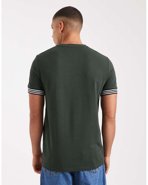 Fred Perry Green Stripe Cuff T-Shirt for men
