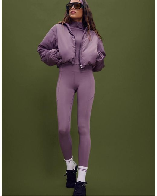 Stradivarius Purple Puffer Jacket With Puff Sleeves