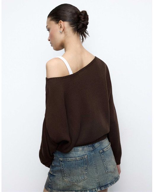 Stradivarius White – asymmetrischer strickpullover