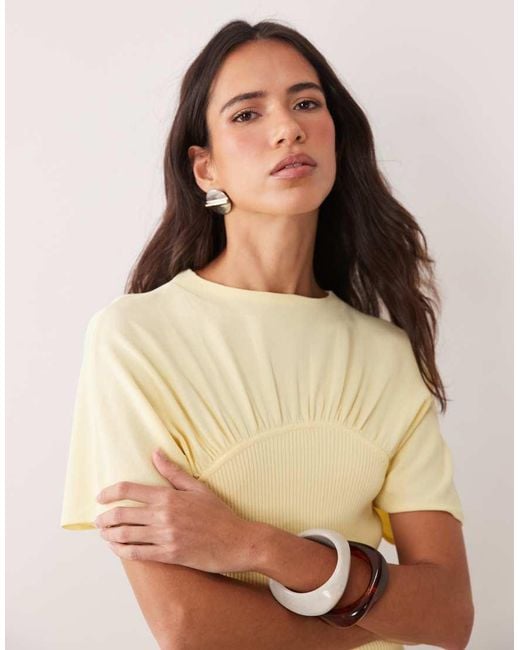 ASOS Natural Ruched Detail Fine Knit Top
