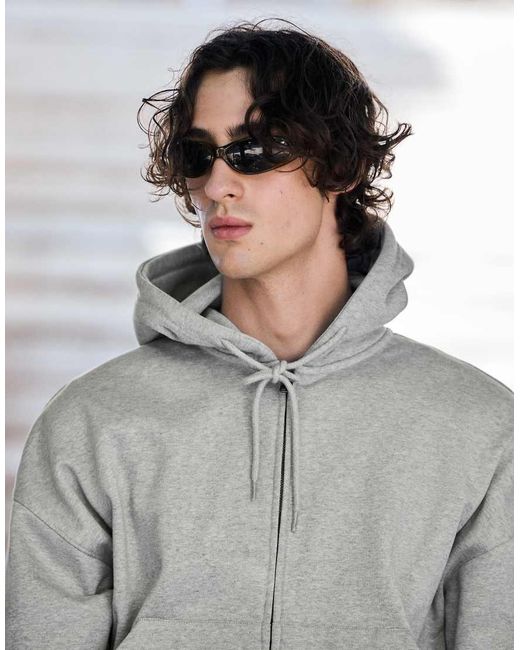 Bershka Gray Boxy Zip-up Hoodie for men