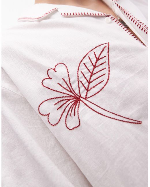 Topman White Short Sleeve Relaxed Hand Drawn Embroidered Shirt for men