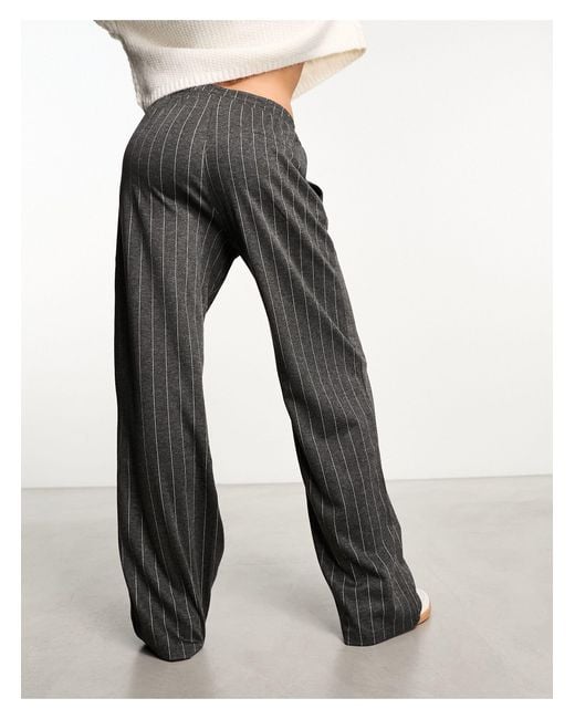 Mango Elasticated Waist Stripe Trouser in Gray