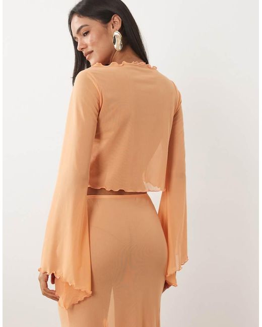 ASOS Natural Mesh Angel Sleeve Button Up Top