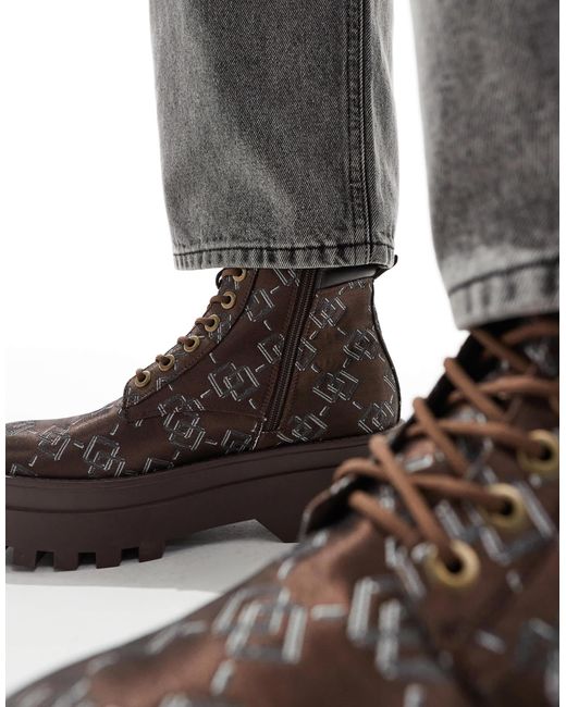 Bottes à lacets style worker avec semelle chunky et monogramme ASOS pour homme en coloris Black