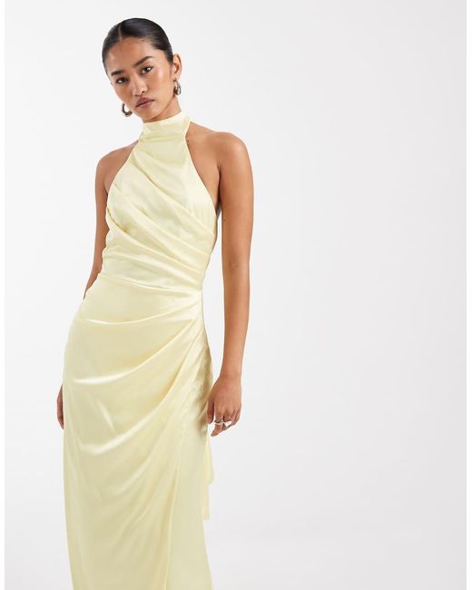 Vestito Lungo Da Cerimonia Color Limone di TFNC London in Metallic