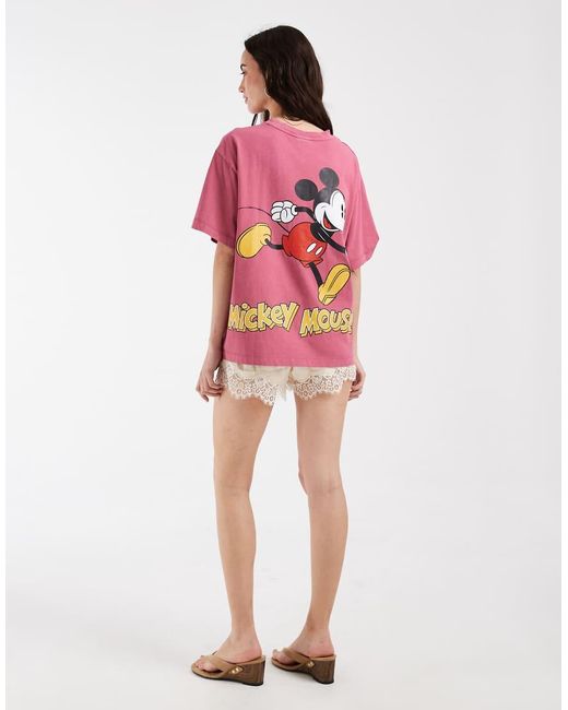 ASOS Pink Disney Oversized Washed T-shirt With Mickey Mouse Print