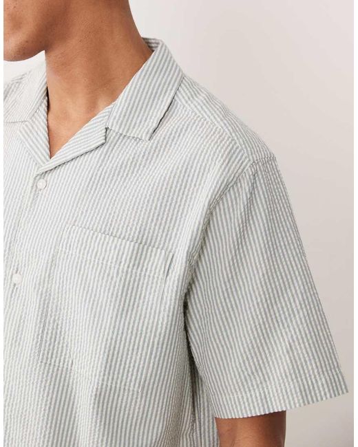 ASOS Gray Relaxed Revere Seersucker Stripe Shirt for men