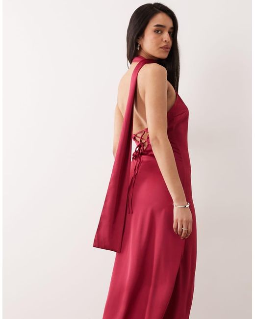 ONLY Red Scarf Detail One Shoulder Midaxi Dress