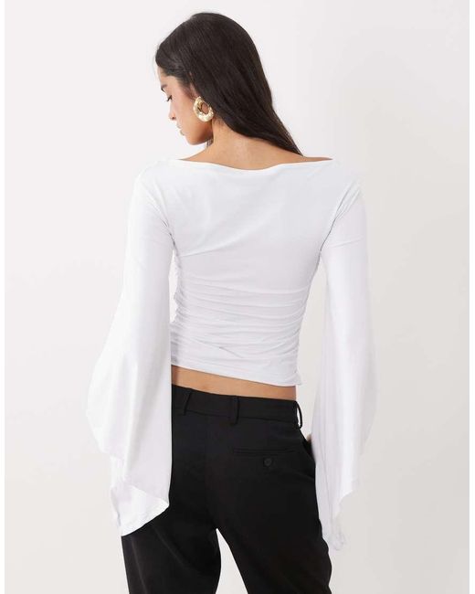 ASOS White Drape Detail Polyamide Long Sleeve Top