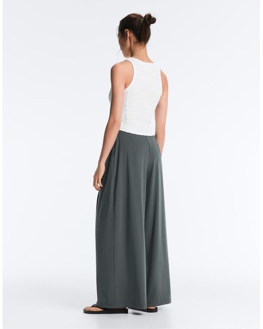 Oysho White Light Touch Wide-Leg Trousers