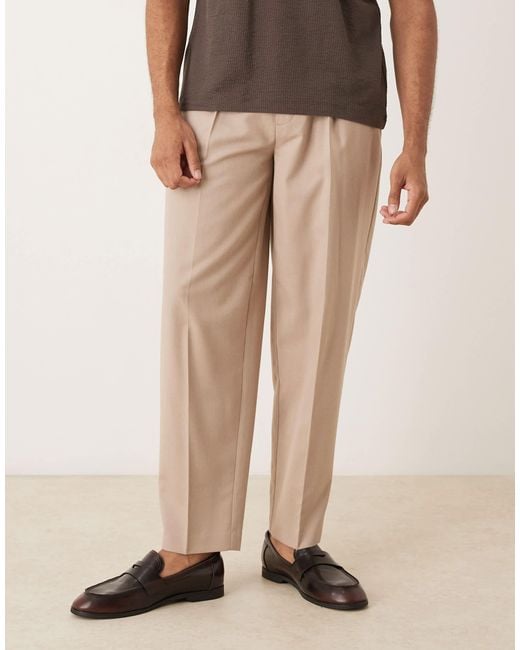 ASOS Natural Smart Oversized Tapered Trousers With Front Pleat for men