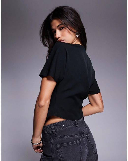 ASOS Black Short Sleeve Structured Button Detail Blouse