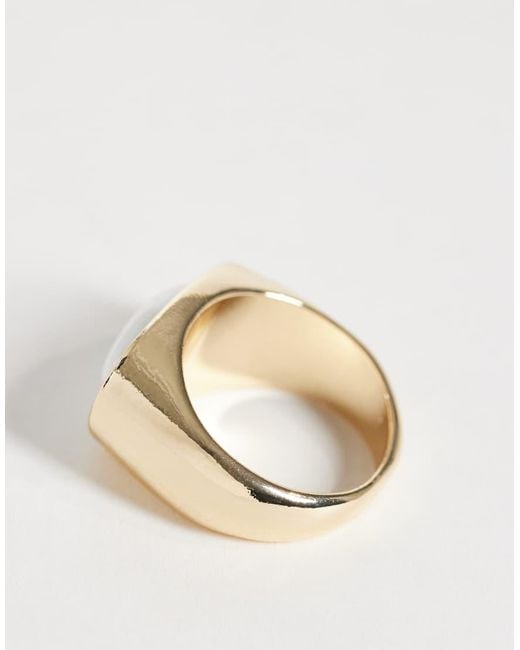 ASOS White Squared Ring With Faux-pearl
