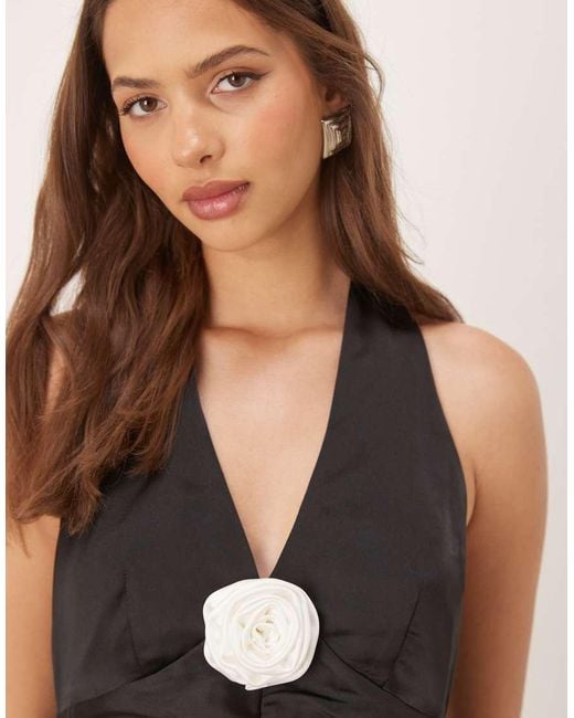 Gina Tricot Natural Satin Halterneck Maxi Dress