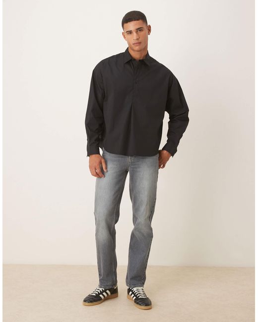 ASOS Black Oversized Overhead Poplin Shirt With Scoop Hem for men