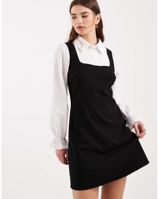 Miss Selfridge Black Pinafore Dress With Shirt