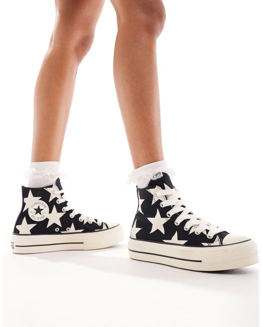 Lift - sneakers alte nere con stampa di stelle e lacci spessi di Converse in White