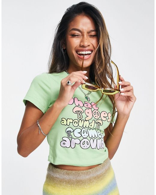 ASOS Cotton Shrunken Tshirt With Ombre Graphic Print in Green | Lyst Canada