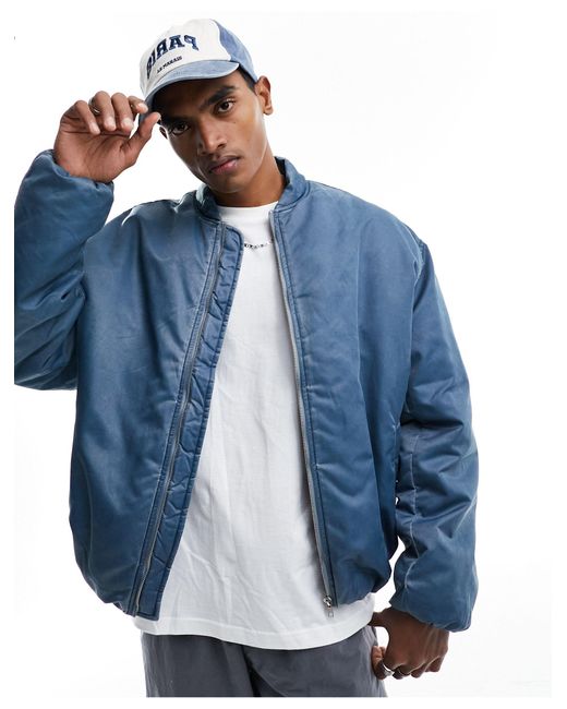 ASOS Extreme Oversized Washed Bomber Jacket in Blue for Men Lyst