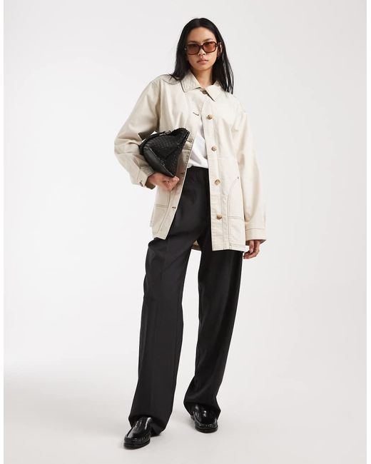 ASOS Natural Asos Design Tall Oversized Cotton Harrington Jacket
