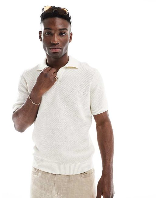 Only & Sons White Knitted Polo for men