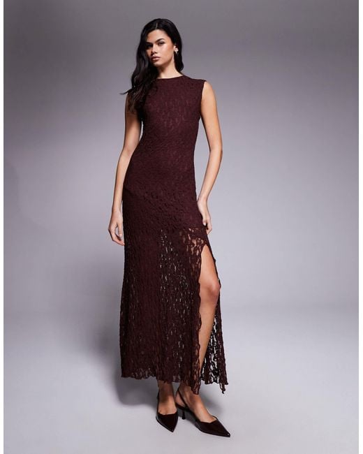 ASOS Purple Cap Sleeve Lace Midi Dress With Front Split
