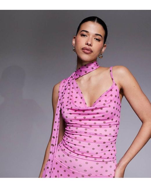 Kaiia Pink Exclusive Slinky Mesh Scarf Detail Cowl Neck Top Co-ord