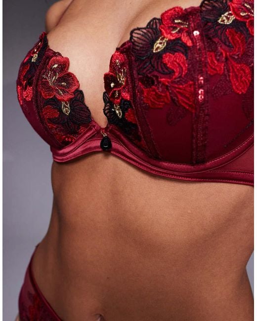 Ann Summers Red Shimmering Padded Plunge Bra