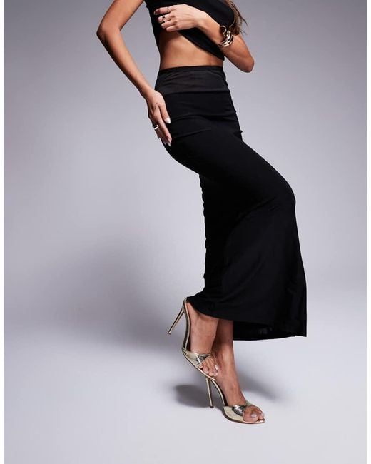 Falda Larga Negra Ceñida De Corte Sirena Con Panel De Malla De (Parte De Un Conjunto) ASOS de color Black