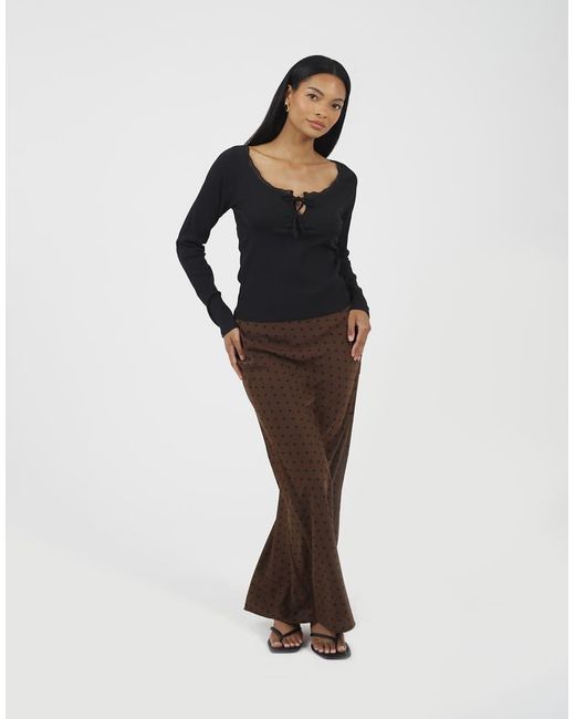 Brave Soul Black Ribbed Long Sleeve Top With Lace Trim