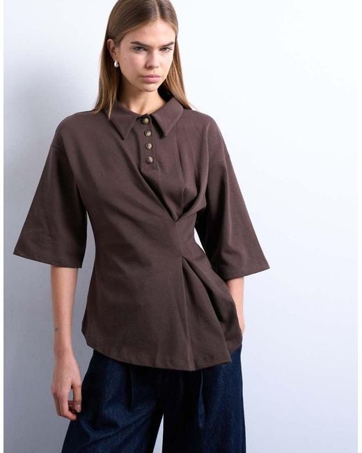 TOPSHOP Getailleerde Polo Met Structuur in het Brown
