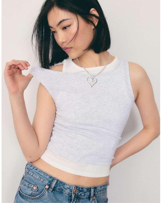 Stradivarius Gray Double Layer T-shirt