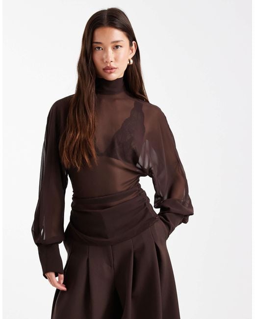 ASOS Brown Batwing High Neck Blouse