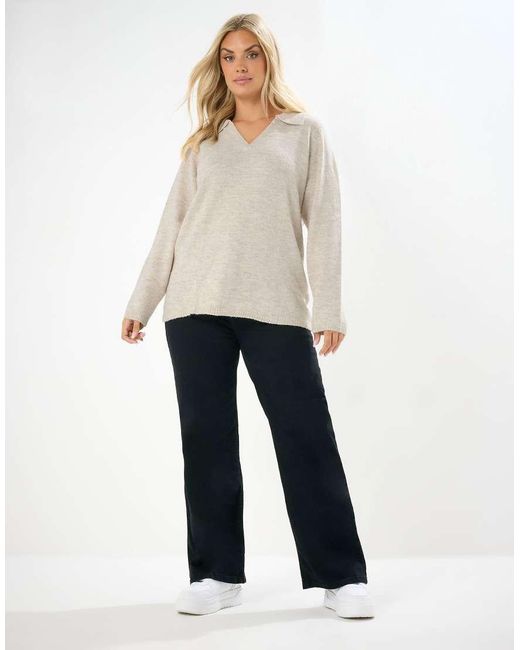 Yours Clothing White Collared Knitted Jumper