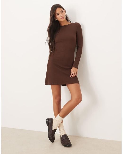 Brave Soul Brown Long Sleeve Jersey Dress