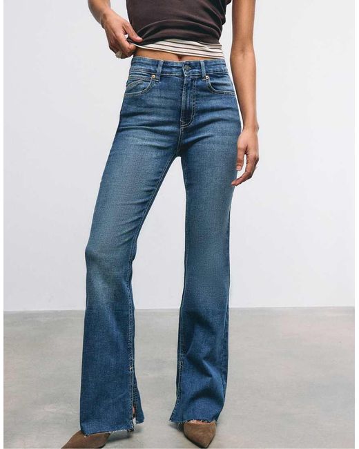 Stradivarius Blue D74 Bell Bottom Jeans With Split