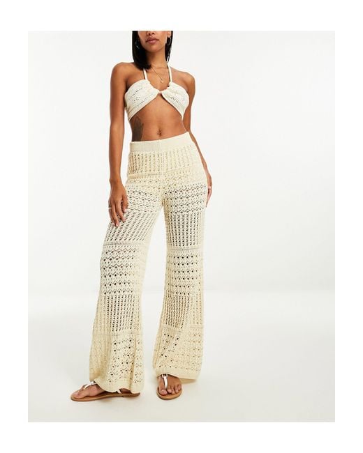 Mango Wide Leg Crochet Beach Trousers in Natural Lyst