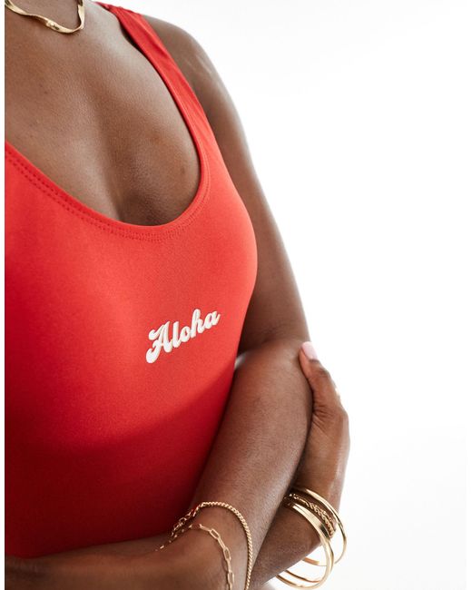 Pieces Red 'aloha' Scoop Back Swimsuit