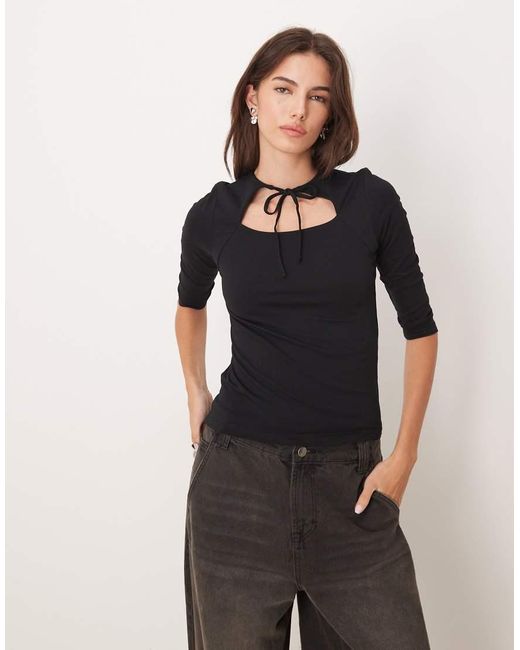 JJXX Black Open Front Detail Top With 3/4 Sleeve