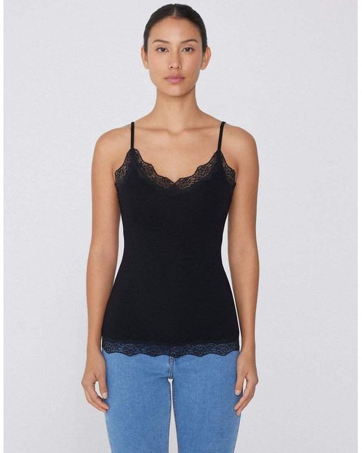 Tezenis Black Viscose And Lace Camisole