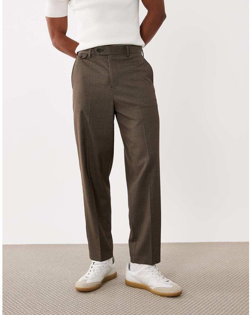 ASOS Natural Tailored Wool Look Relaxed Tapered Pants for men