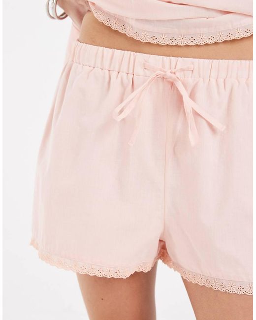 ASOS Pink Cotton Pull On Lace Trim Shorts