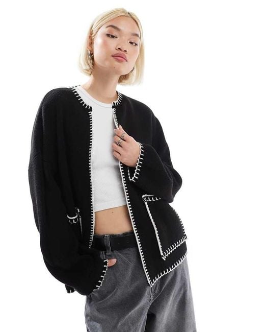 ASOS Black Knitted Shacket With Blanket Stitch Detail