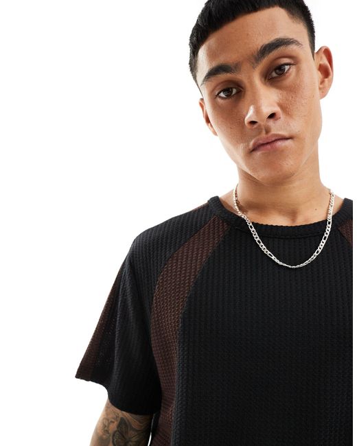 T-shirt oversize effet coupé-cousu en tissu gaufré ASOS pour homme en coloris Black